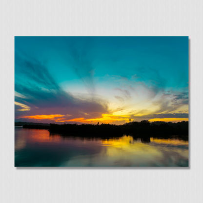 Amazing sunset colors at a calm anchorage in Bocas Del Toro, Panama