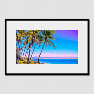 Bright and colorful palm trees near the water's edge in Barra De Navidad, Mexico