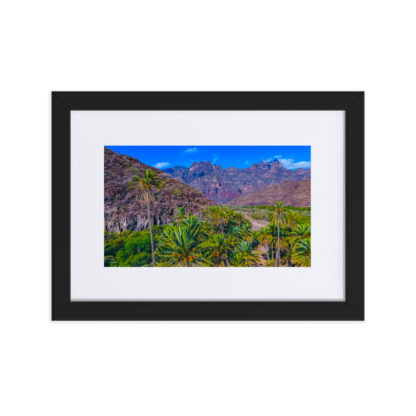 Mountain Range with Palm Trees, Oil Paint Effect - Framed Poster with Mat - Image 2