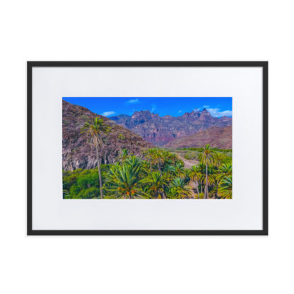 Mountain Range with Palm Trees, Oil Paint Effect - Framed Poster with Mat - Image 3