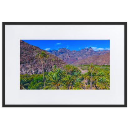 Mountain Range with Palm Trees, Oil Paint Effect - Framed Poster with Mat - Image 4