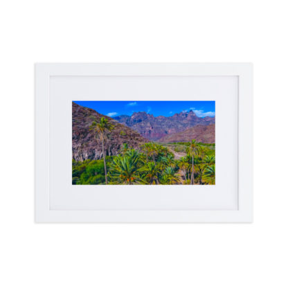 Mountain Range with Palm Trees, Oil Paint Effect - Framed Poster with Mat - Image 5