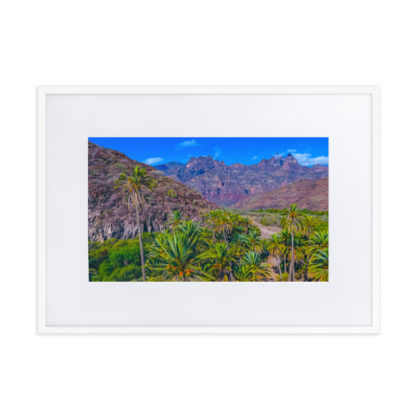 Mountain Range with Palm Trees, Oil Paint Effect - Framed Poster with Mat - Image 7