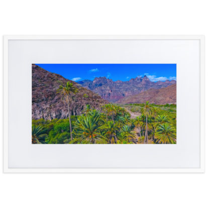 Mountain Range with Palm Trees, Oil Paint Effect - Framed Poster with Mat - Image 8