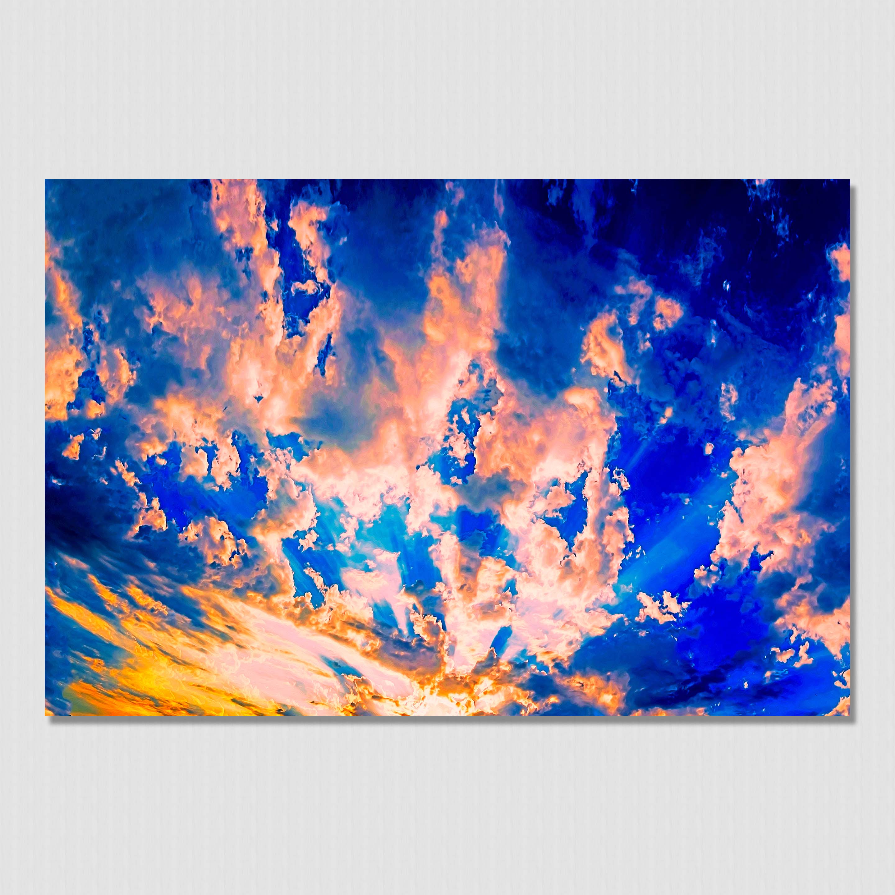 Amazing clouds with detailed sun rays with funky oil paint effect created near the city of La Paz, Baja, Mexico