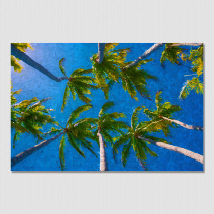 View of palm trees from above with abstract paint effect created at Barra De Navidad, Pacific Mexico