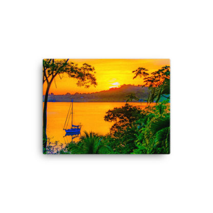 Golden Sunset Sailboat In Dolphin Bay, Oil Paint - Canvas - Image 2