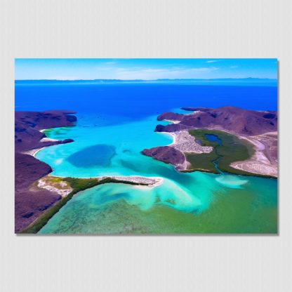 High elevation aerial photo of the amazing and scenic beach cove of Balandra, La Paz, Baja, Mexico