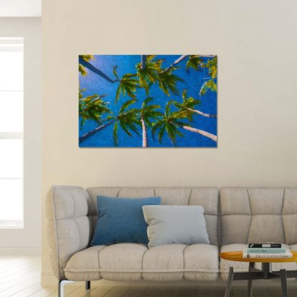 View of palm trees from above with abstract paint effect created at Barra De Navidad, Pacific Mexico