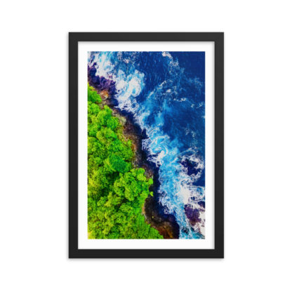 Bluewater Waves on Rocks - Framed Poster with Faux Mat Frame - Image 2