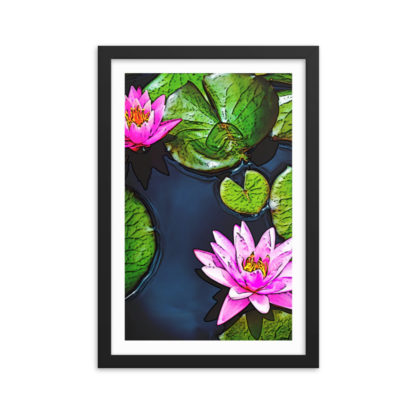 Pink Water Lily, Pencil Sketch - Framed Poster with Faux Mat Frame - Image 2