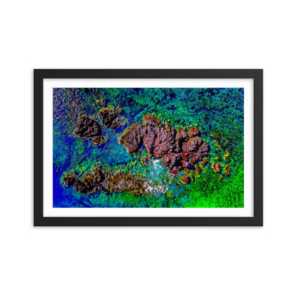 Tenacatita Rocks Aerial, Oil Paint - Framed Poster with Faux Mat Frame - Image 2