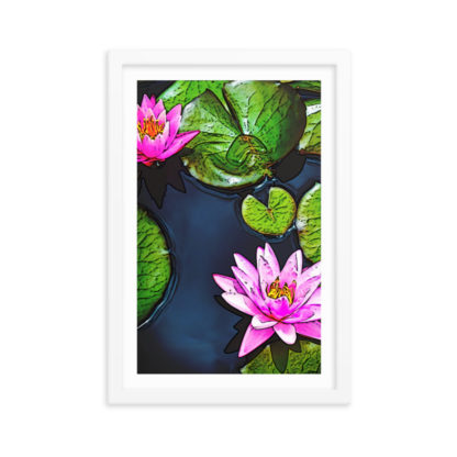 Pink Water Lily, Pencil Sketch - Framed Poster with Faux Mat Frame - Image 3