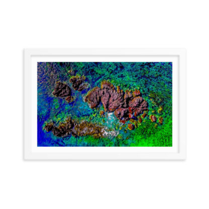 Tenacatita Rocks Aerial, Oil Paint - Framed Poster with Faux Mat Frame - Image 3