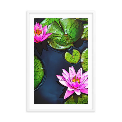 Pink Water Lily, Pencil Sketch - Framed Poster with Faux Mat Frame - Image 4