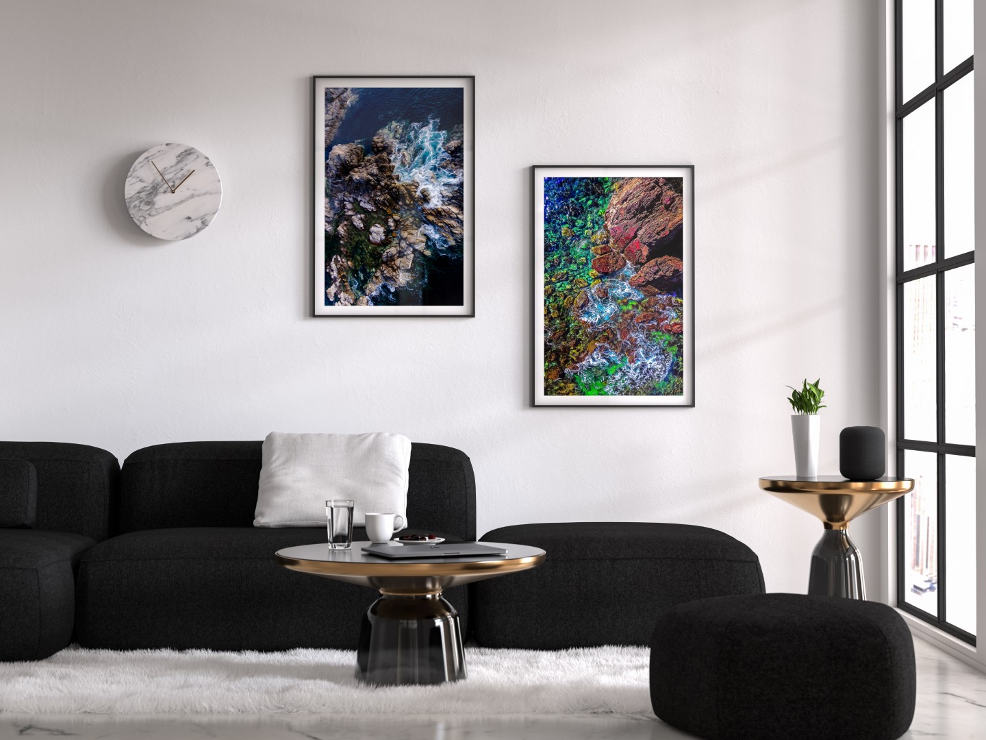 Oil painting of ocean waves crashing on unique rock formations at Bahia Chachacual in Huatulco, Mexico.